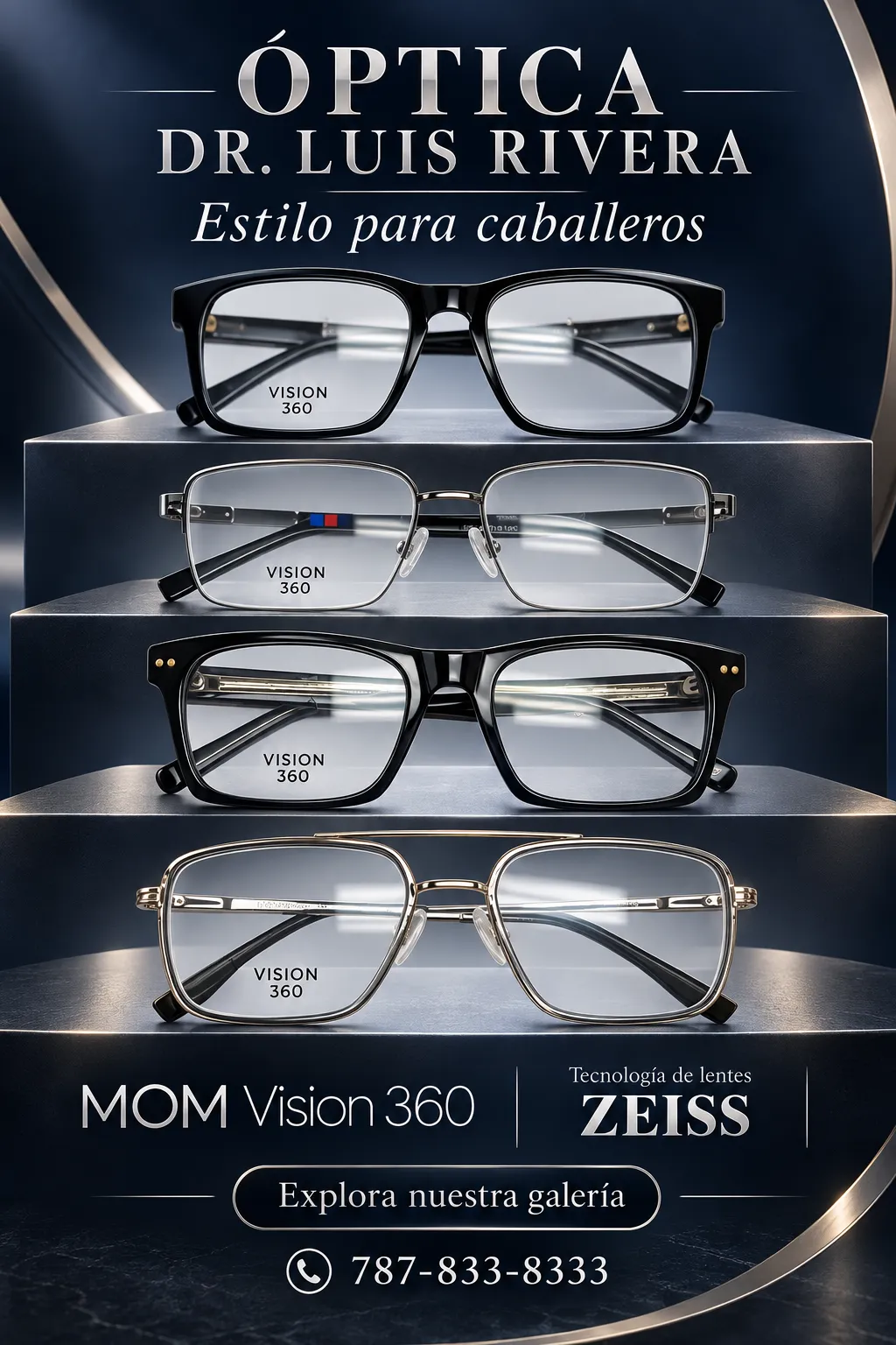 Style for men · four MOM Vision 360 frames and ZEISS lens technology