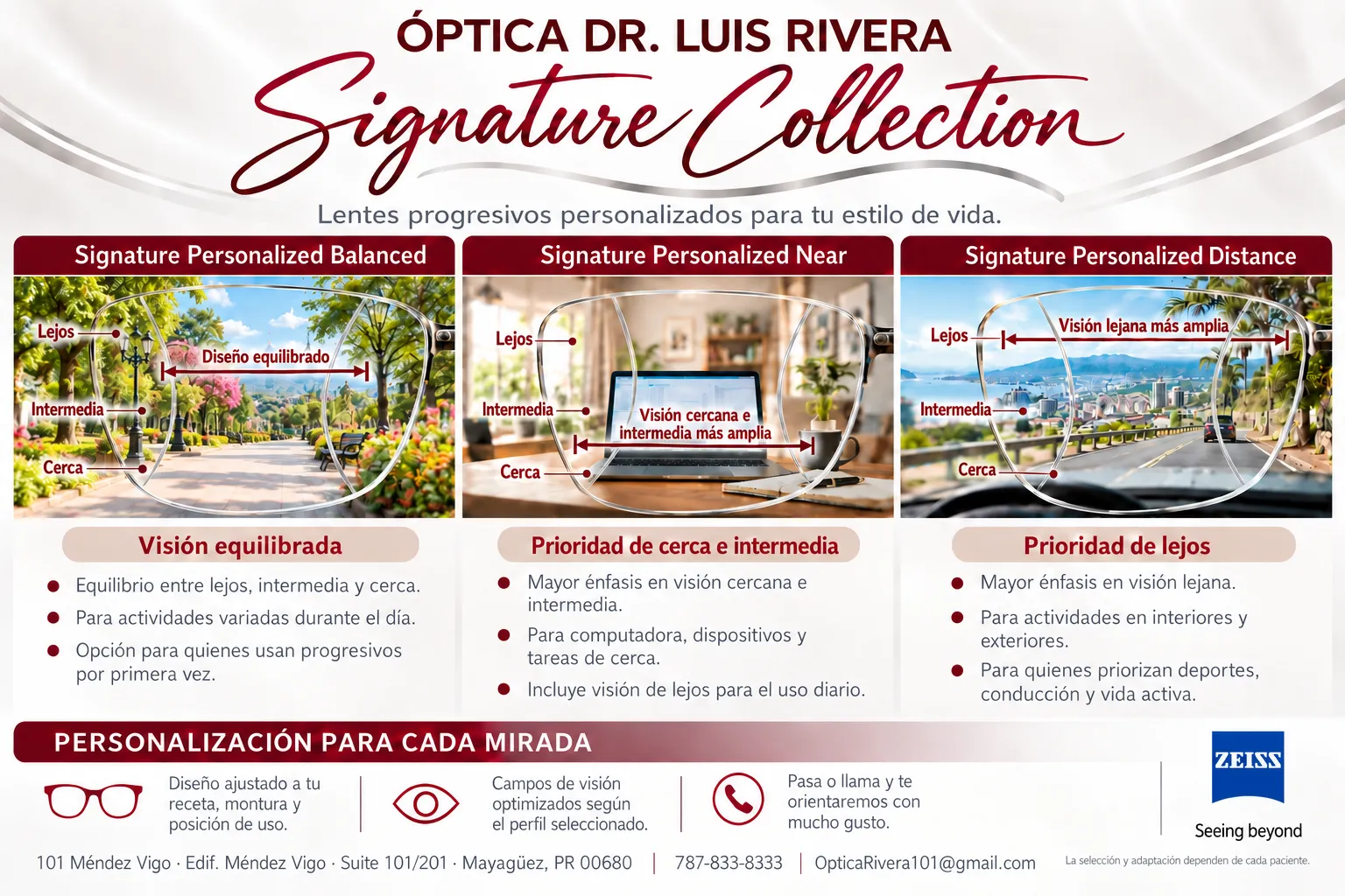 Signature Collection: features and vision zones of the Balanced, Near, and Distance profiles